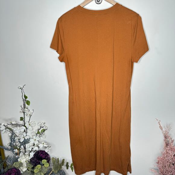 J. CREW Midi T-Shirt Dress Brown Chestnut Tan Sz L {X26} - Picture 3 of 6